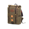 Fully packed backpack to show the large amount of storage for a day pack with premium leather straps to give this pack a very secure closure.