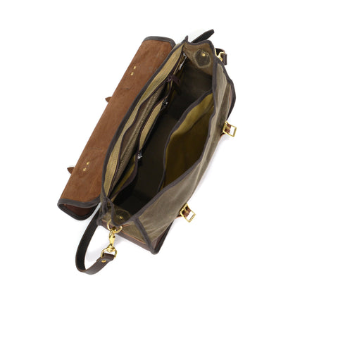 Brief has a internal zippered pocket running the length of the bag and a slip pocket on the other side for extra storage.