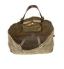 Open and easily accessible main compartment with a brass snap closure and an internal hanging zippered pocket for small items.