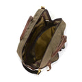 Multiple inside pockets for accessory storage on one side and a large inside pocket on the other for laptop storage.