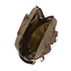 Multiple inside pockets for accessory storage on one side and a large inside pocket on the other for laptop storage.