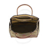 The open interior of this tote has several inside small slip pockets and a large zippered inside pocket.