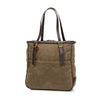 Back side of tote has a side slip pocket that is as wide as the entire bag.