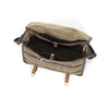 The interior has three compartments that are all sizable. With a solid brass snaps to secure the interior pockets is also there.