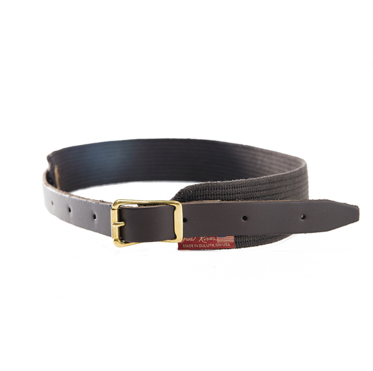 The webbed cotton pistol belt is made with the same premium leather and solid brass buckle.