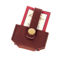 This small wallet is handcrafted out of our high-end leather and durable solid brass. With a small leather strap that goes over your cards and a solid brass snap to hold them in place.