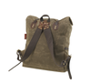 Back view of backpack hand rivited shoulder strap system with durable cotton webbed shoulder straps and leather straps to buckle very durable and secure design
