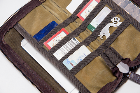 The inside of the clutch is perfect for standard sized cards and checkbooks.